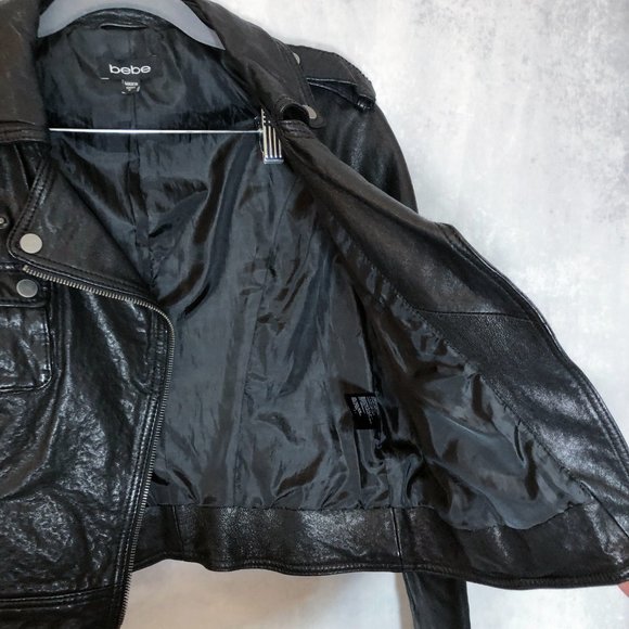 BEBE Genuine Leather Moto Style Jacket Black Size S - Picture 13 of 16